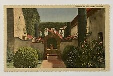 CA Postcard Mission San Juan Capistrano - Entrance To Sacred Garden vtg Linen E8 picture
