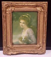 Vintage Ornate Royal Gold Powder Picture Frame Curved Glass Girl with Her Dog picture