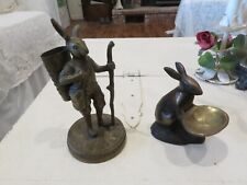 2 Antique Brass Hiking Rabbit Super Detailed French or German 2 Rabbits picture