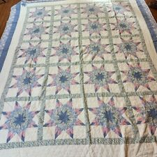 Handmade Quilt 8 point Star Pattern Vintage 95x80 Floral Blue and Pink Item #QST picture