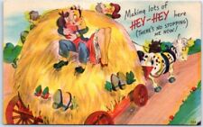 Postcard - Making lots of Hey-Hey here - Lovers Kissing Hay Cows Comic Art Print picture