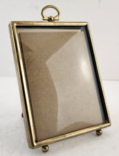 Vtg Gold Bubble Convex Glass Picture Frame 3x4 Footed Hanger Velvet Bk Easel picture