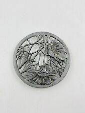 C. 1970 Metzke Silver Pewter Potpourri Jar Lid With Petunia Flowers Cut Out picture