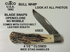 RARE Vintage Cutco Pocket Knife 1882 USA Bullwhip USA Lockback NICE STAG HANDLE picture