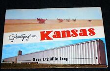 HUGE Wheat Warehouse, Kansas Combines 1960's Vintage Banner Postcard  picture