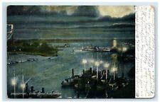 1906 Bridgeport Harbor at Night Birds Eye View Connecticut Postcard Ships Boats picture