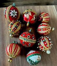 Vintage Pushpin 1970's Christmas Ornaments, Set Of 9 Handmade, Preowned picture
