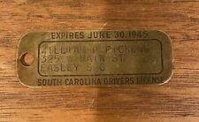 Vintage BRASS 1941 SOUTH CAROLINA DRIVERS LICENSE Easley SC RARE Exp. 1945 picture