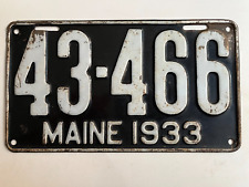 1933 Maine License Plate 100% All Original Paint picture