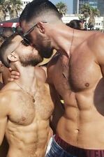 Shirtless Male Muscular Hairy Chest Beard Kissing Gay Interest PHOTO 4X6 G997 picture