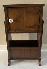 Cigar Humidor Smoking Stand Table with Copper Lined Cabinet Dark Stained Vintage picture
