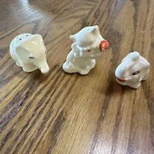 3 Antique White Small Porcelain Figures 2 Elephants 1 Cat? picture