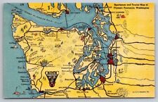 Map of Washington Points of Interest Linen 1948 Postcard  picture