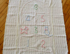 CHILD'S VINTAGE CHENILLE COTTON KITTY PUPPY NUMBERS BEDSPREAD BABY CRIB NURSERY picture