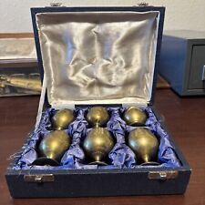 Vintage Brass Set 6 Small Cordial Wine Goblets In Box picture
