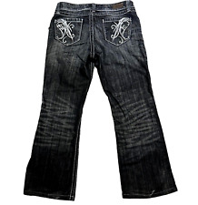 HARLEY DAVIDSON Bootleg Jeans Womens Size 12 Med Black Wash Denim Rhinestones picture