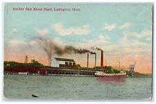 c1950 Anchor Salt Block Plant Building Smokestack Ludington Michigan MI Postcard picture