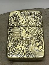 Zippo Lighter 2-side Brass fish And Dragon Lighter New In Box picture
