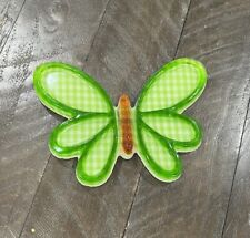 Vintage New Designs Inc Lucite Plastic Green Gingham Butterfly Wall Plaque picture