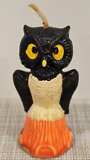 Gurley Candle Co Halloween Kitsch Spooky Owl on Orange Stump 1950s - 2.75