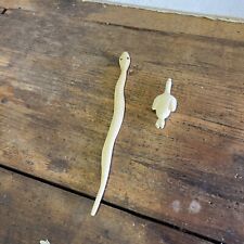 Hand Carved Vintage Ivory Snake And Bird Figures picture