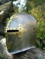 Vintage viking steel Knight Armor Helmet With Brass Cross Armor Knight Helmet picture