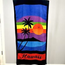 Vintage Hawaiian Beach Towel Bold Purple Blue Red Palm Trees Sunset 30x60 Greco picture