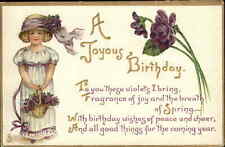 Tuck Birthday Children Little Girl Violets Blonde Curls c1910 Vintage Postcard picture