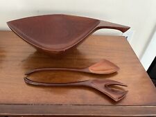 EMIL MILAN STYLE MID CENTURY CARVED WOOD BOWL & SPOONS SET ORGANIC picture