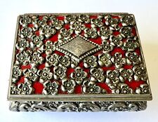 Japanese Ornate Trinket Jewelry Box Velvet Interior  With Lapels & Pins Vintage picture