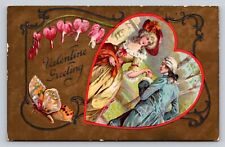 c1910 Elegant Couple Man Woman Heart Butterfly Art Nouveau Valentines Day P281 picture