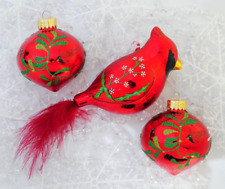 Three Glass Cardinal Chirstmas Ornaments picture