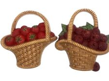 VINTAGE 1985 WALL HANGING PLAQUES PAIR OF BURWOOD BERRY FRUIT BASKETS KITCHEN picture