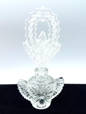 Vintage Czech Glass Crystal Cologne Perfume Bottle with Large Stopper circa 1940 picture