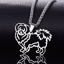 Stainless Steel Tibetan Spaniel Tibbies Simkhyi Dog Outline Pendant Necklace picture