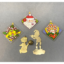 VTG 70s Christmas Tree Ornaments 3 Flat Glass Designs 2 Articulating Brass MCM picture