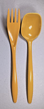 VTG Mepal Melamine Utensils Yellow Fork Spoon Hutzler Denmark Serving Lot of 2 picture