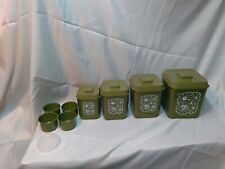Vintage Avocado Green Flower Melmac Plastic Mid Century Nesting Canister Set 4 picture