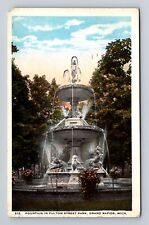 Grand Rapids MI-Michigan, Fountain In Fulton Street Park, Vintage c1922 Postcard picture