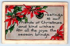 Christmas Greetings Poinsettia Floral Pattern Poem Holiday Postcard c.1925 picture