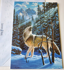 Vintage Christmas Card Leanin' Tree Howling Wolf in the Snowy Wilderness picture