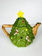 Vintage 1980's Christmas Tree Teapot Tea Pot Jar 3D Hand-Painted & Glazed picture