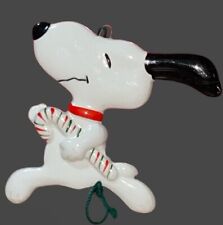 Vintage Peanuts Snoopy & Candy Cane Flat Ceramic Christmas Ornament 1958-66 picture