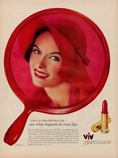 1956 Beauty Cosmetics Lipstick Viv 50s Vintage Print Ad Make Up Magic Red Mirror picture
