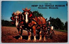 Minnesota Rochester Hemp Oold Vehicle Museum Animals Horses Buggy VTG Postcard picture