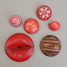 Buttons Vintage Lot of 6 Celluloid Red Brown Round Flower Striped Plastic picture