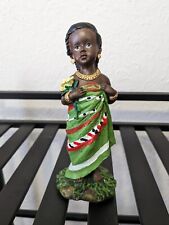 Indigenous African Woman Figurine, Flowers Ceramic 6.75