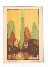 NEW YORK CITY DOWNTOWN LEON DOLICE LINOLEUM ORIGINAL 30s ARTIST SIGNATURE picture