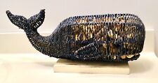 Large Wicker Navy BLUE WHALE SCULPTURE Filled w/CORKS ~Cool & Unusual~ picture