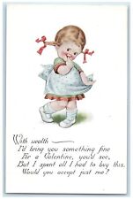 c1910's Valentine Cute Little Girl Bite Finger Braided Hair Antique Postcard picture
